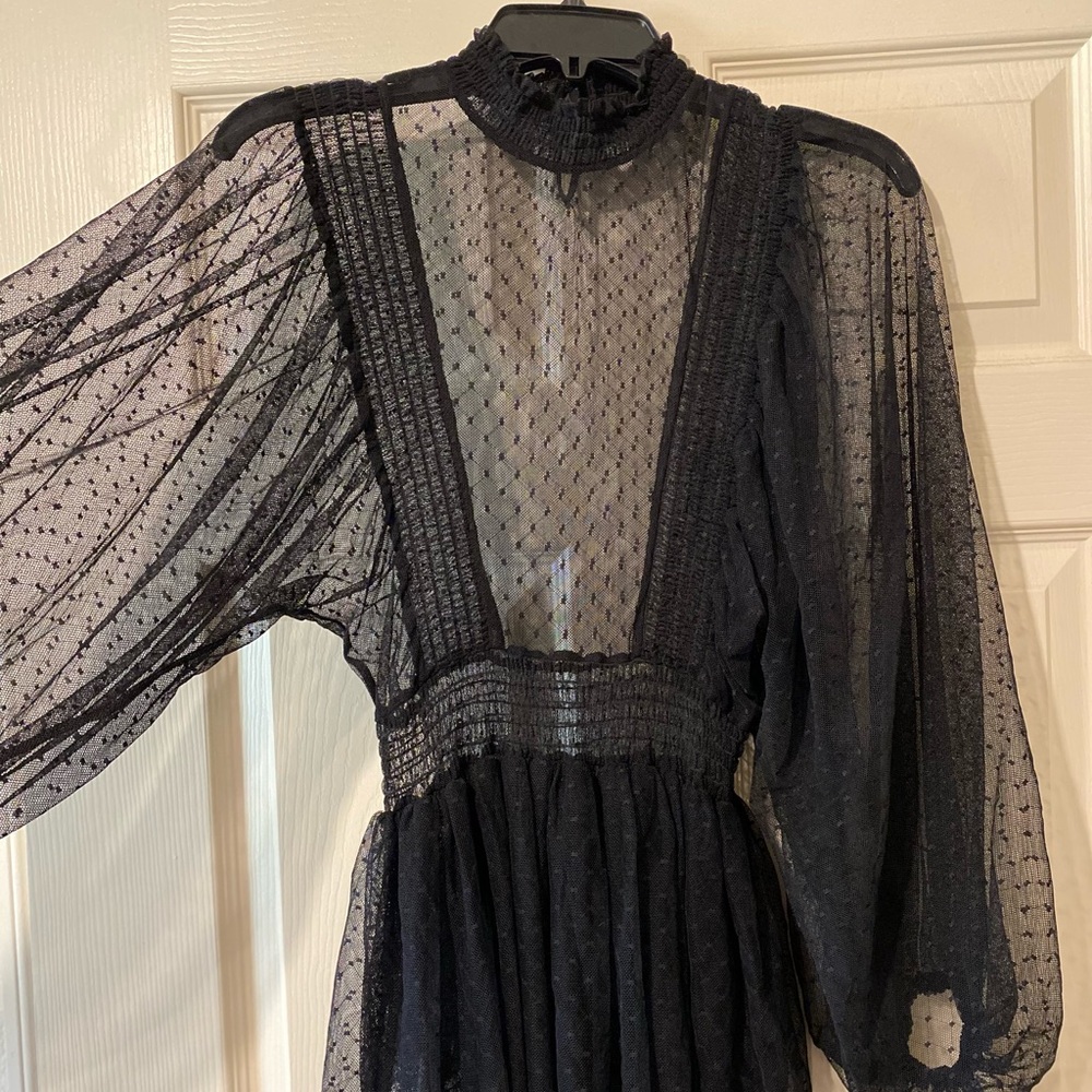 Maje Black Lace/Mesh Fit and Flare Skater Dress